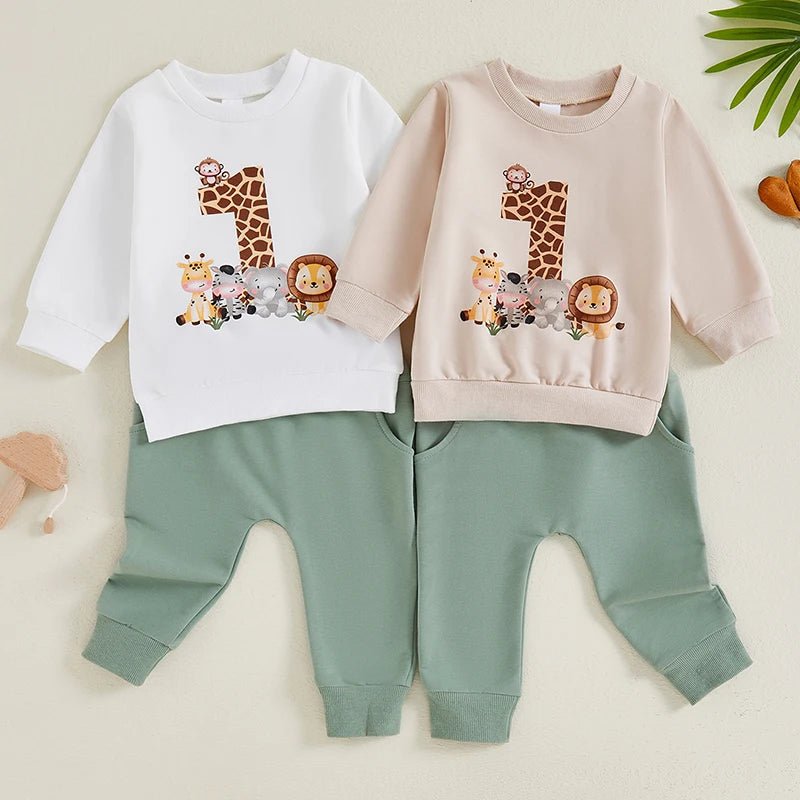 Tenue Anniversaire Garçon Imprimé Animalier Sweat Pantalon Photo